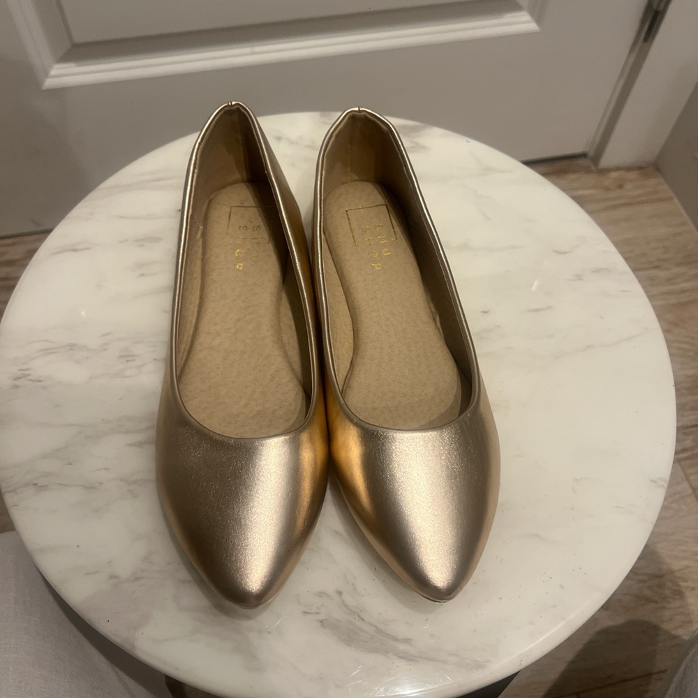 Rose gold Shu Shop flats
